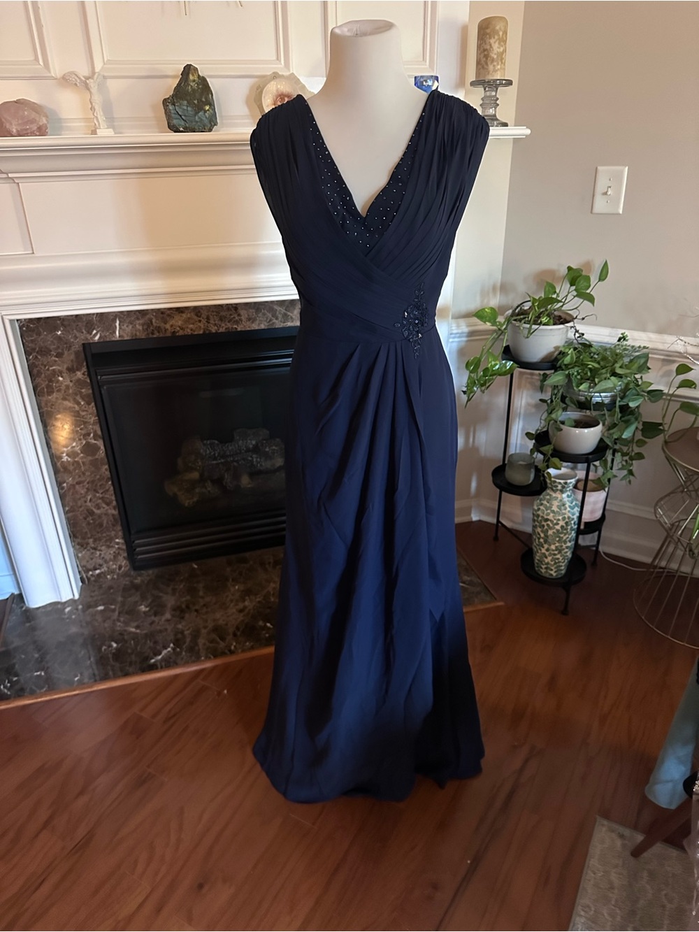 Elegant Navy V-Neck Evening Gown - Women